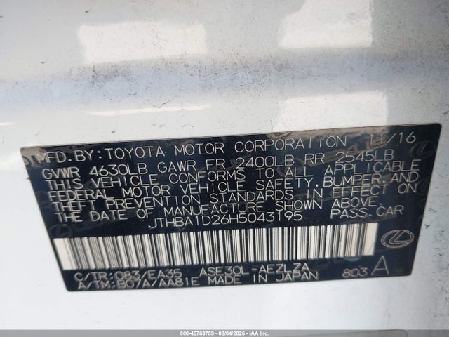 Lexus IS 200T 2017 JTHBA1D26H5043195 Image 9