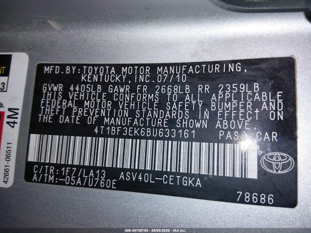 Продаж на аукціоні авто 2011 Toyota Camry Xle, vin: 4T1BF3EK6BU633161, номер лоту: 45789760