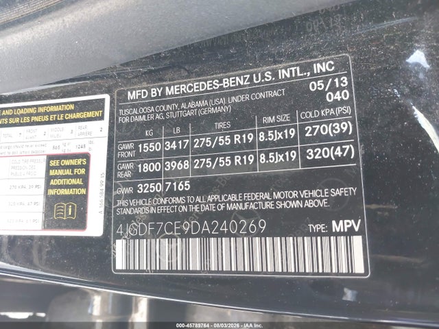 Aukcja sprzedaży 2013 Mercedes-benz Gl 450 4matic, vin: 4JGDF7CE9DA240269, numer aukcji: 45789764