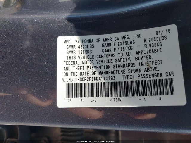 1HGCR2F88GA113292 Honda Accord Ex-l