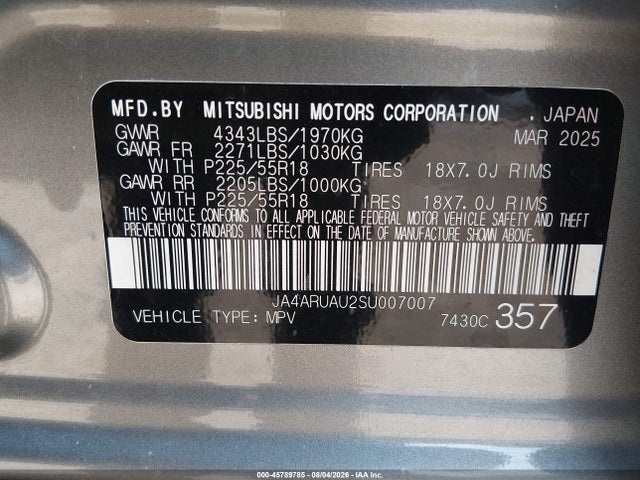 Продажа на аукционе авто 2025 Mitsubishi Outlander Sport 2.0 Es Awc/2.0 Le Awc/2.0 S Awc/2.0 Se Awc/2.0 Trail Edition Awc, vin: JA4ARUAU2SU007007, номер лота: 45789785