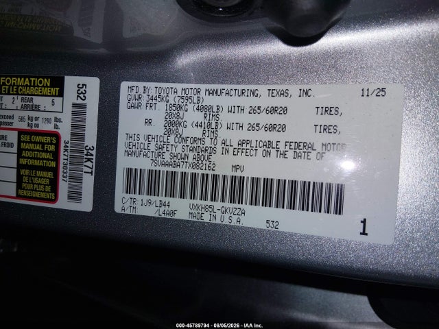 7SVAAABA7TX082162 Toyota Sequoia 1794 Edition