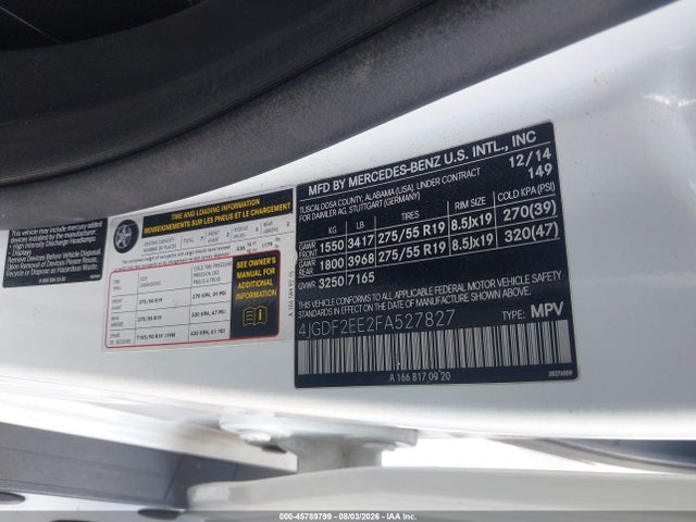 45789799 :رقم المزاد ، 4JGDF2EE2FA527827 vin ، 2015 Mercedes-benz Gl 350 Bluetec 4matic مزاد بيع