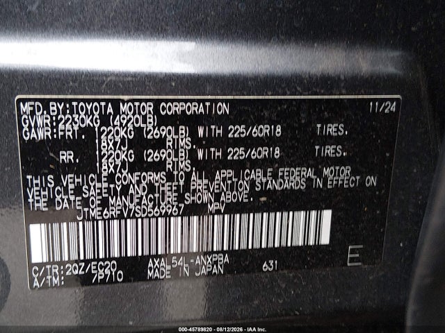 45789820 :رقم المزاد ، JTME6RFV7SD569967 vin ، 2025 Toyota Rav4 Hybrid Xse مزاد بيع