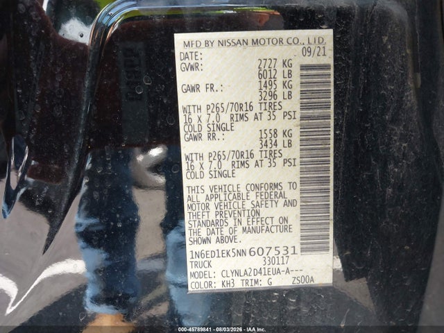 Aukcja sprzedaży 2022 Nissan Frontier S 4x4, vin: 1N6ED1EK5NN607531, numer aukcji: 45789841