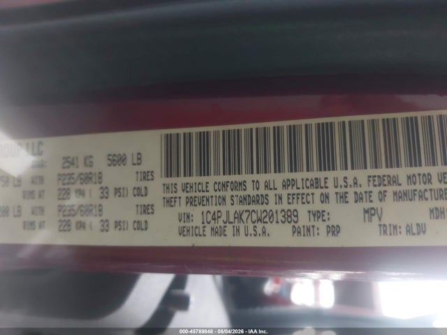 Продажа на аукционе авто 2012 Jeep Liberty Sport, vin: 1C4PJLAK7CW201389, номер лота: 45789848