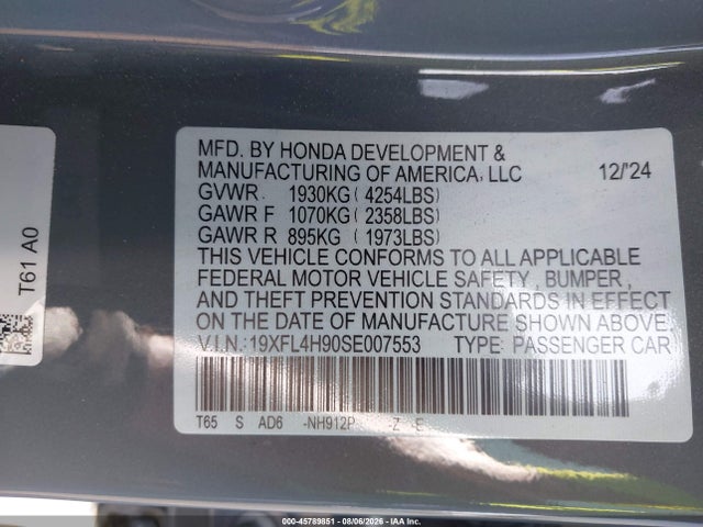 19XFL4H90SE007553 Honda Civic Hybrid Sport Touring