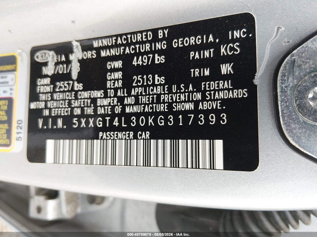 Aukcja sprzedaży 2019 Kia Optima Lx, vin: 5XXGT4L30KG317393, numer aukcji: 45789875