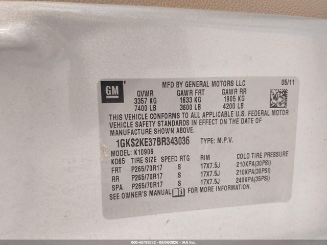 Продаж на аукціоні авто 2011 Gmc Yukon Xl 1500 Slt, vin: 1GKS2KE37BR343036, номер лоту: 45789882