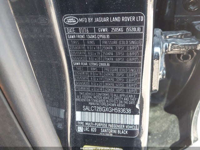 45789886 :رقم المزاد ، SALCT2BGXGH593638 vin ، 2016 Land Rover Discovery Sport Hse Lux مزاد بيع