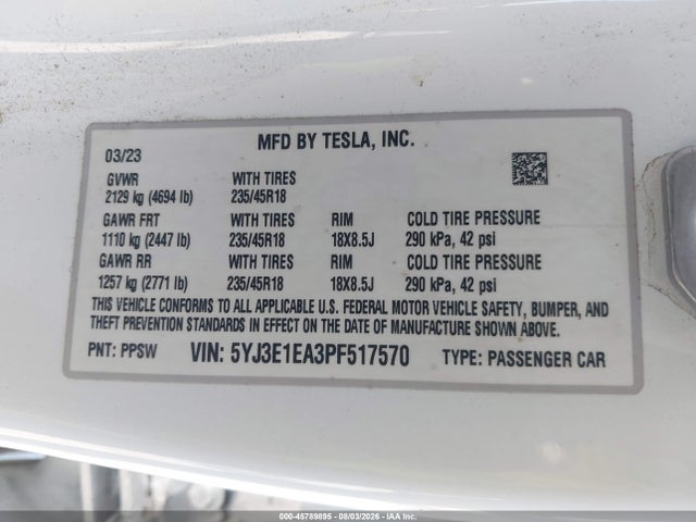 Tesla Model 3 Rear-wheel Drive 2023 5YJ3E1EA3PF517570 Image 9