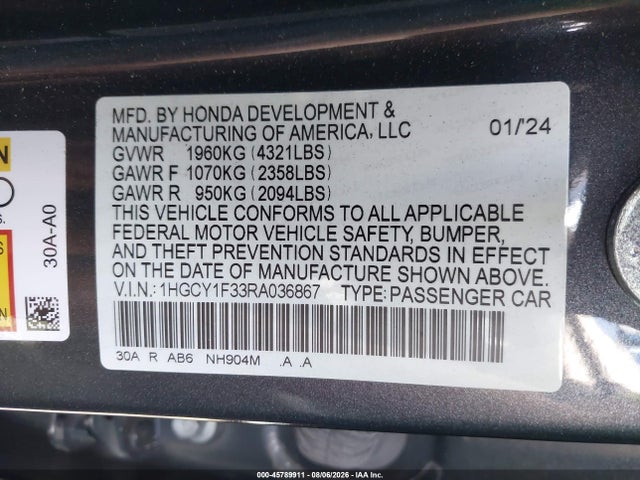 1HGCY1F33RA036867 Honda ACCORD EX