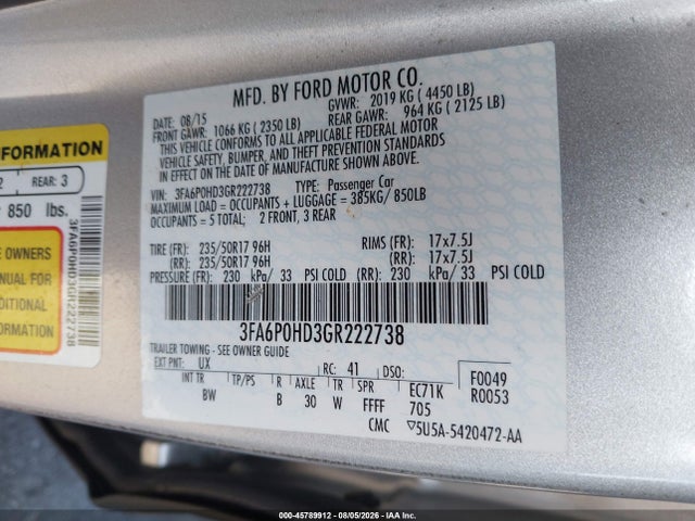 Ford FUSION SE 2016 3FA6P0HD3GR222738 Image 9