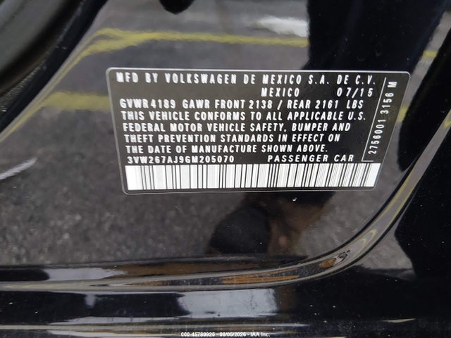 Aukcja sprzedaży 2016 Volkswagen Jetta 1.4t S, vin: 3VW267AJ9GM205070, numer aukcji: 45789925