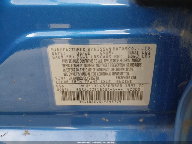 Aukcja sprzedaży 2020 Nissan Sentra Sv Xtronic Cvt, vin: 3N1AB8CV5LY245779, numer aukcji: 45789927