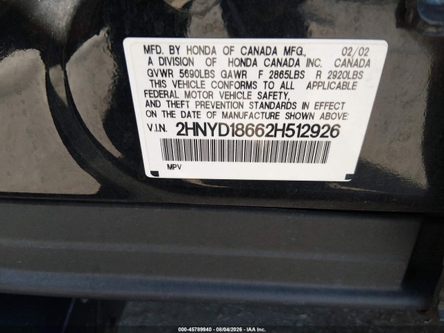 Продаж на аукціоні авто 2002 Acura Mdx, vin: 2HNYD18662H512926, номер лоту: 45789940
