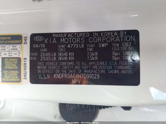 Продажа на аукционе авто 2017 Kia Sportage Sx Turbo, vin: KNDPR3A6XH7099129, номер лота: 45789942