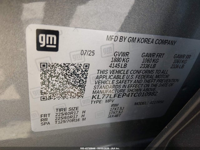 Продажа на аукционе авто 2026 Chevrolet Trax Fwd Ls, vin: KL77LFEP4TC010982, номер лота: 45789946