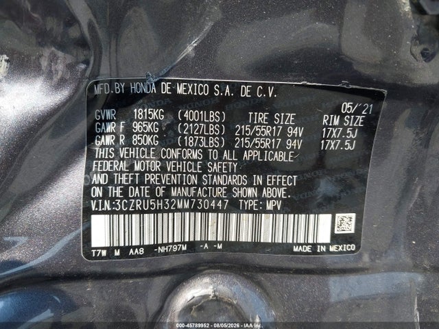 3CZRU5H32MM730447 Honda Hr-v 2wd Lx