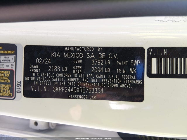 Продаж на аукціоні авто 2024 Kia Forte Lxs, vin: 3KPF24ADXRE763354, номер лоту: 45789965