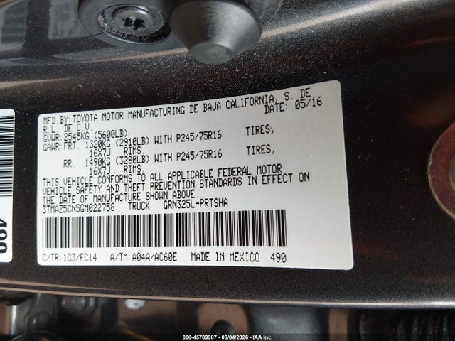 Продажа на аукционе авто 2016 Toyota Tacoma Sr5 V6, vin: 3TMAZ5CN5GM022758, номер лота: 45789987