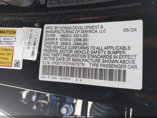 1HGCY1F21RA076730 Honda ACCORD LX