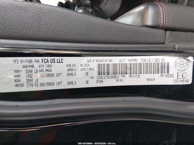 Продажа на аукционе авто 2017 Dodge Durango R/t, vin: 1C4SDJCT6HC858916, номер лота: 45789994