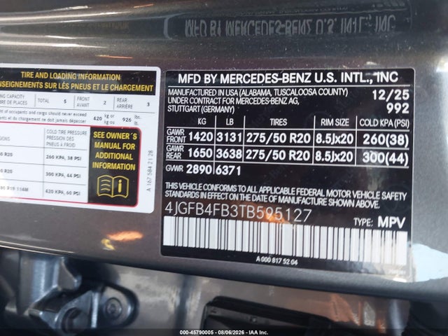 Продаж на аукціоні авто 2026 Mercedes-benz Gle 350, vin: 4JGFB4FB3TB595127, номер лоту: 45790005