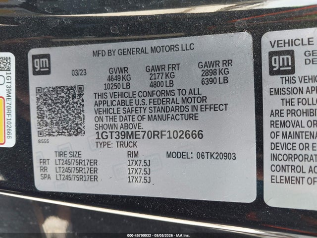 Продажа на аукционе авто 2024 Gmc Sierra 2500hd 4wd  Long Bed Sle, vin: 1GT39ME70RF102666, номер лота: 45790032