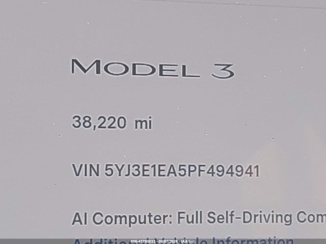 45790033 :رقم المزاد ، 5YJ3E1EA5PF494941 vin ، 2023 Tesla Model 3 Rear-wheel Drive مزاد بيع