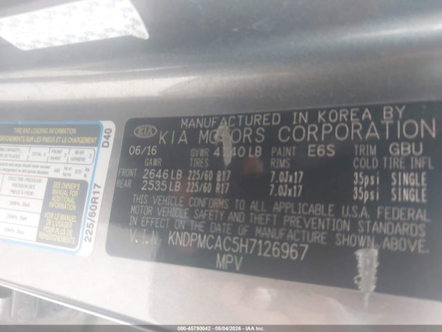 Продаж на аукціоні авто 2017 Kia Sportage Lx, vin: KNDPMCAC5H7126967, номер лоту: 45790042