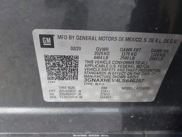 3GNAXHEV4LS646357 Chevrolet Equinox Fwd Ls