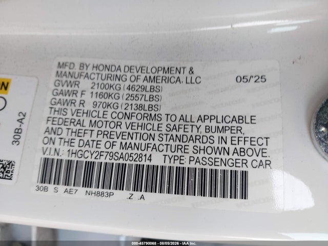 1HGCY2F79SA052814 Honda Accord Hybrid Sport-l