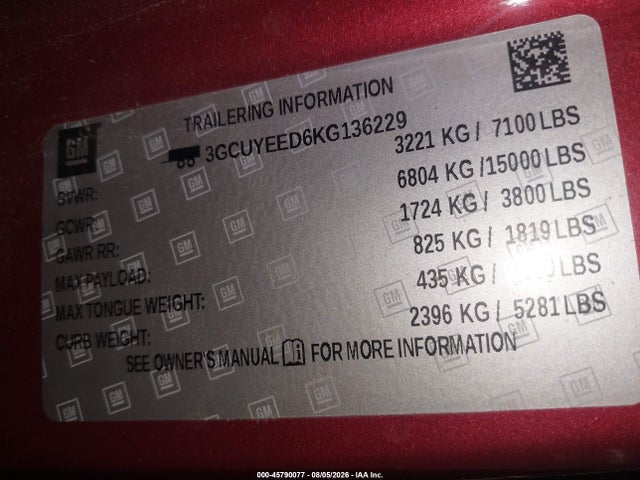 3GCUYEED6KG136229 Chevrolet Silverado 1500 Rst