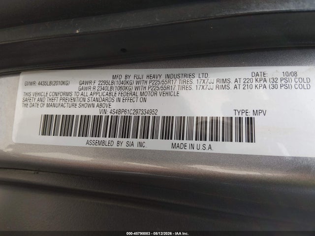 Продаж на аукціоні авто 2009 Subaru Outback 2.5i, vin: 4S4BP61C297334952, номер лоту: 45790083