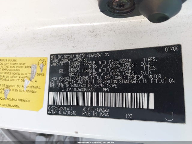 45790108 :رقم المزاد ، JTJGA31U360065865 vin ، 2006 Lexus Rx 330 مزاد بيع