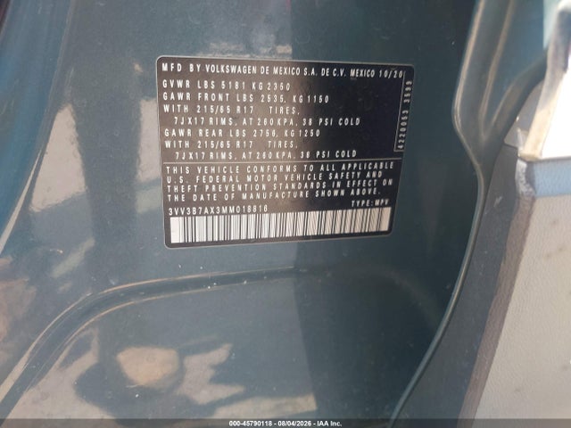 2021 Volkswagen Tiguan 2.0t Se/2.0t Se R-line Black/2.0t Sel მანქანა იყიდება აუქციონზე, vin: 3VV3B7AX3MM018816, აუქციონის ნომერი: 45790118