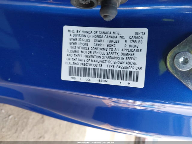 Honda Civic Lx-p 2018 2HGFC4B07JH306178 Image 9