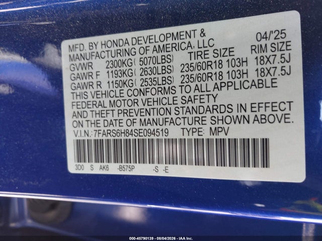 Продаж на аукціоні авто 2025 Honda Cr-v Hybrid Sport-l, vin: 7FARS6H84SE094519, номер лоту: 45790139