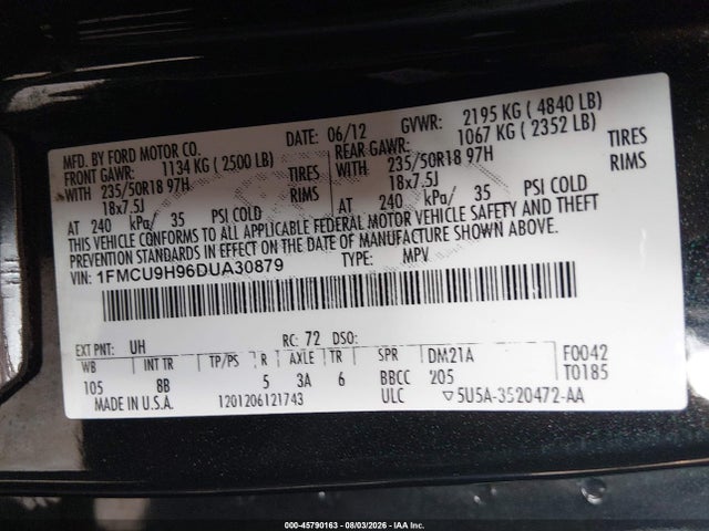 Продаж на аукціоні авто 2013 Ford Escape Sel, vin: 1FMCU9H96DUA30879, номер лоту: 45790163