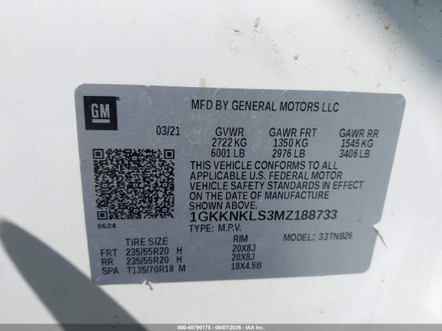 Продаж на аукціоні авто 2021 Gmc Acadia Fwd Sle, vin: 1GKKNKLS3MZ188733, номер лоту: 45790175