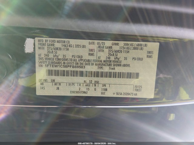 2023 Ford F-150 Xl მანქანა იყიდება აუქციონზე, vin: 1FTEW1C58PFB88503, აუქციონის ნომერი: 45790179