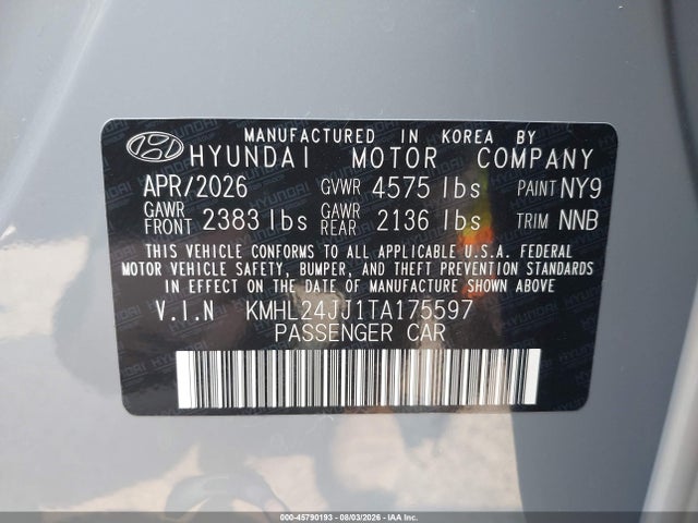 KMHL24JJ1TA175597 Hyundai Sonata Hybrid Blue