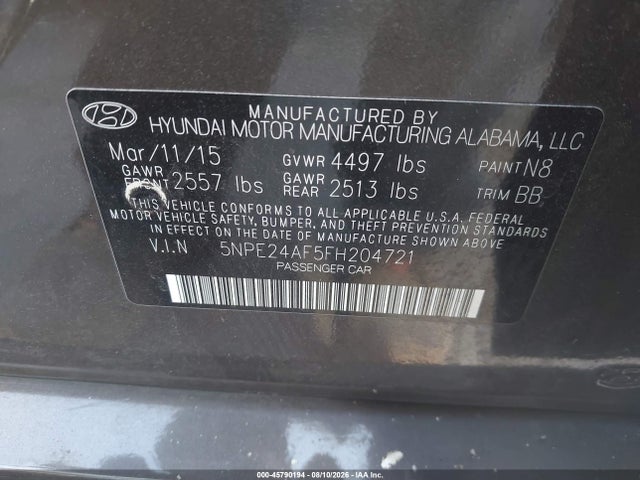 Hyundai SONATA SE 2015 5NPE24AF5FH204721 Image 9