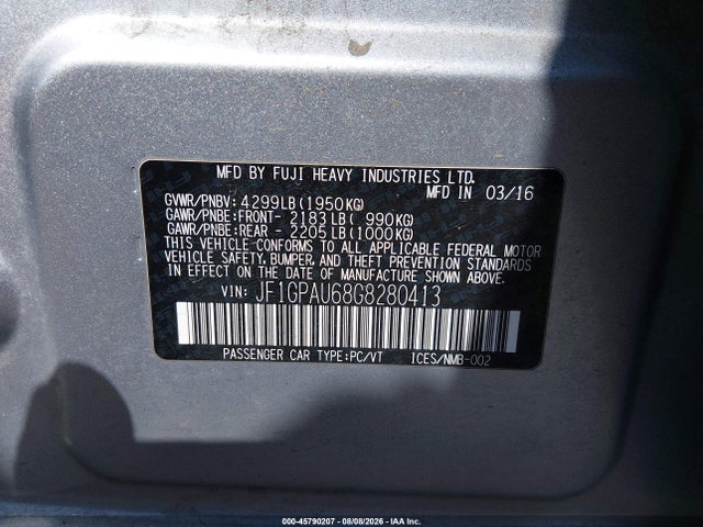 Продаж на аукціоні авто 2016 Subaru Impreza 2.0i Sport Limited, vin: JF1GPAU68G8280413, номер лоту: 45790207