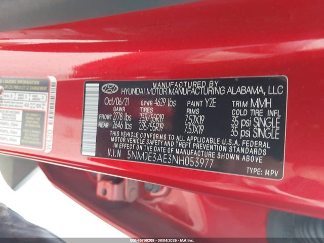 Продажа на аукционе авто 2022 Hyundai Tucson Limited, vin: 5NMJE3AE3NH053977, номер лота: 45790208