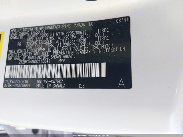 Aukcja sprzedaży 2011 Lexus Rx 350, vin: 2T2BK1BA8BC118641, numer aukcji: 45790220