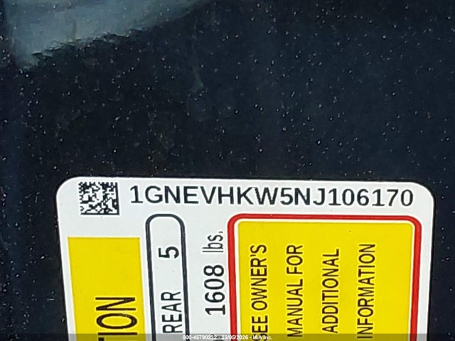 Продаж на аукціоні авто 2022 Chevrolet Traverse Awd Lt Leather, vin: 1GNEVHKW5NJ106170, номер лоту: 45790222
