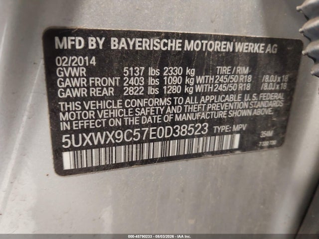45790233 :رقم المزاد ، 5UXWX9C57E0D38523 vin ، 2014 Bmw X3 Xdrive28i مزاد بيع