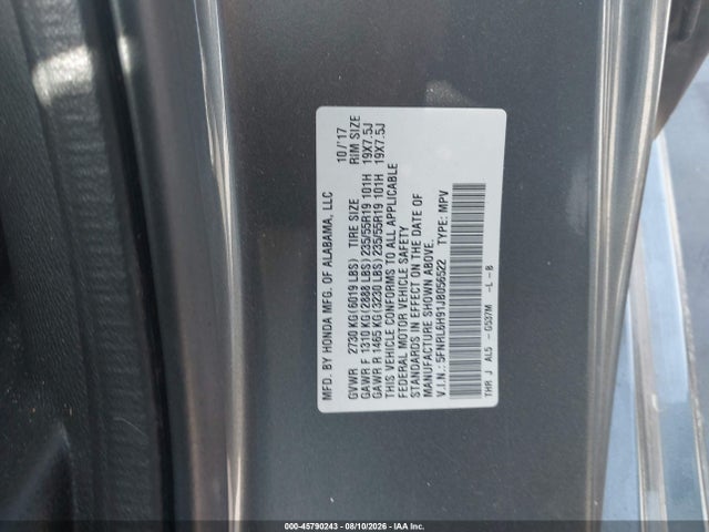 Продаж на аукціоні авто 2018 Honda Odyssey Elite, vin: 5FNRL6H91JB056522, номер лоту: 45790243